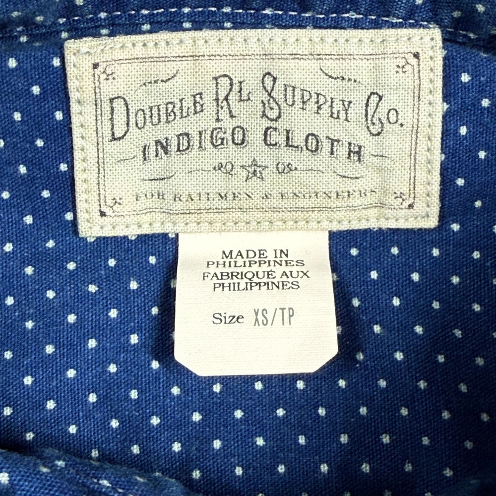 Double RL Indigo Cloth Shirt Mens XS Blue Polka Dot Workwear Button Down RRL - Picture 3 of 11